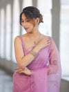 Banarasee Handwoven Organza Mix Saree With Mirror Work-Light Pink