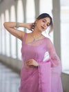 Banarasee Handwoven Organza Mix Saree With Mirror Work-Light Pink