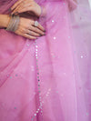 Banarasee Handwoven Organza Mix Saree With Mirror Work-Light Pink