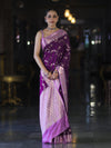 Banarasee Handloom Semi Silk Saree With Zari Woven Design & Contrast Border-Purple