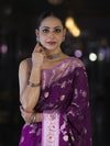 Banarasee Handloom Semi Silk Saree With Zari Woven Design & Contrast Border-Purple