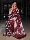 Banarasee Handwoven Semi-Katan Zari & Resham Weaving Floral Border Saree-Burgundy