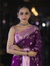 Banarasee Handloom Semi Silk Saree With Zari Woven Design & Contrast Border-Purple