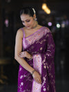 Banarasee Handloom Semi Silk Saree With Zari Woven Design & Contrast Border-Purple