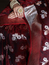 Banarasee Handwoven Semi-Katan Zari & Resham Weaving Floral Border Saree-Burgundy