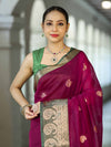 Banarasee Handloom Cotton Silk Saree With Zari Work & Contrast Border-Magenta & Green
