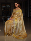 Banarasee Handwoven Tissue Saree With Floral Weaving Design Border & Lace-Yellow