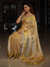 Banarasee Handwoven Tissue Saree With Floral Weaving Design Border & Lace-Yellow