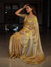 Banarasee Handwoven Tissue Saree With Floral Weaving Design Border & Lace-Yellow