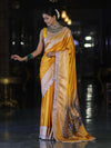 Banarasee Handloom Plain Mashru Silk Saree With Lace Border & Meenadar Pallu-Yellow