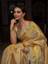 Banarasee Handwoven Tissue Saree With Floral Weaving Design Border & Lace-Yellow