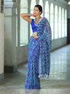 Banarasee Printed Handwork Chiffon Saree-Royal Blue