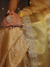 Banarasee Handwoven Tissue Saree With Floral Weaving Design Border & Lace-Yellow