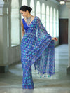 Banarasee Printed Handwork Chiffon Saree-Royal Blue