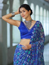 Banarasee Printed Handwork Chiffon Saree-Royal Blue