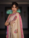 Banarasee Handwoven Semi-Tussar Saree With Hand Block Print Design-Beige