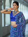 Banarasee Printed Handwork Chiffon Saree-Royal Blue