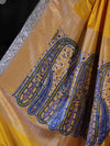 Banarasee Handloom Plain Mashru Silk Saree With Lace Border & Meenadar Pallu-Yellow