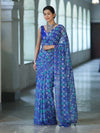 Banarasee Printed Handwork Chiffon Saree-Royal Blue