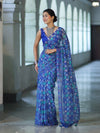 Banarasee Printed Handwork Chiffon Saree-Royal Blue