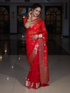 Banarasee Organza Mix Saree With Zari Buta Design & Floral Border-Red