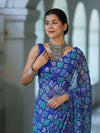 Banarasee Printed Handwork Chiffon Saree-Royal Blue