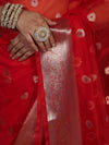 Banarasee Organza Mix Saree With Zari Buta Design & Floral Border-Red