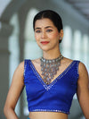 Banarasee Art Silk Fabric Hand Embroidered Mirror Work Blouse-Royal Blue
