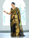 Banarasee Handloom Dual Color Tissue Silk Saree With Polka Dots Design & Border-Black & Gold