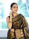 Banarasee Handloom Dual Color Tissue Silk Saree With Polka Dots Design & Border-Black & Gold