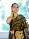 Banarasee Handloom Dual Color Tissue Silk Saree With Polka Dots Design & Border-Black & Gold