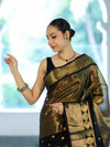 Banarasee Handloom Dual Color Tissue Silk Saree With Polka Dots Design & Border-Black & Gold