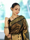 Banarasee Handloom Dual Color Tissue Silk Saree With Polka Dots Design & Border-Black & Gold