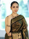 Banarasee Handloom Dual Color Tissue Silk Saree With Polka Dots Design & Border-Black & Gold