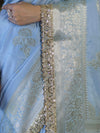 Banarasee Handloom Semi Silk Saree With Sona Rupa Zari Buta Design Floral Border & Lace-Light Blue
