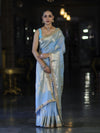 Banarasee Handloom Semi Silk Saree With Sona Rupa Zari Buta Design Floral Border & Lace-Light Blue