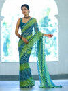 Banarasee Printed Handwork Chiffon Saree-Blue & Green