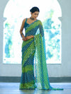 Banarasee Printed Handwork Chiffon Saree-Blue & Green
