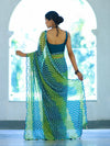 Banarasee Printed Handwork Chiffon Saree-Blue & Green