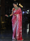 Banarasee Handloom Mashru Silk Saree With Heavy Zari Jaal & Lace Border-Red