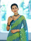 Banarasee Printed Handwork Chiffon Saree-Blue & Green