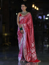 Banarasee Handloom Mashru Silk Saree With Heavy Zari Jaal & Lace Border-Red