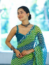 Banarasee Printed Handwork Chiffon Saree-Blue & Green