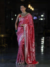 Banarasee Handloom Mashru Silk Saree With Heavy Zari Jaal & Lace Border-Red