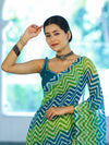 Banarasee Printed Handwork Chiffon Saree-Blue & Green
