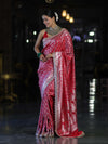 Banarasee Handloom Mashru Silk Saree With Heavy Zari Jaal & Lace Border-Red