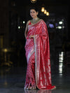 Banarasee Handloom Mashru Silk Saree With Heavy Zari Jaal & Lace Border-Red