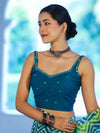 Banarasee Art Silk Fabric Hand Embroidered Mirror Work Blouse-Turquoise Blue