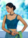Banarasee Art Silk Fabric Hand Embroidered Mirror Work Blouse-Turquoise Blue