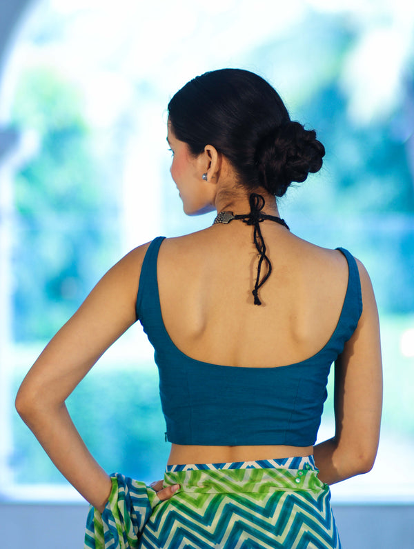 Banarasee Art Silk Fabric Hand Embroidered Mirror Work Blouse-Turquoise Blue